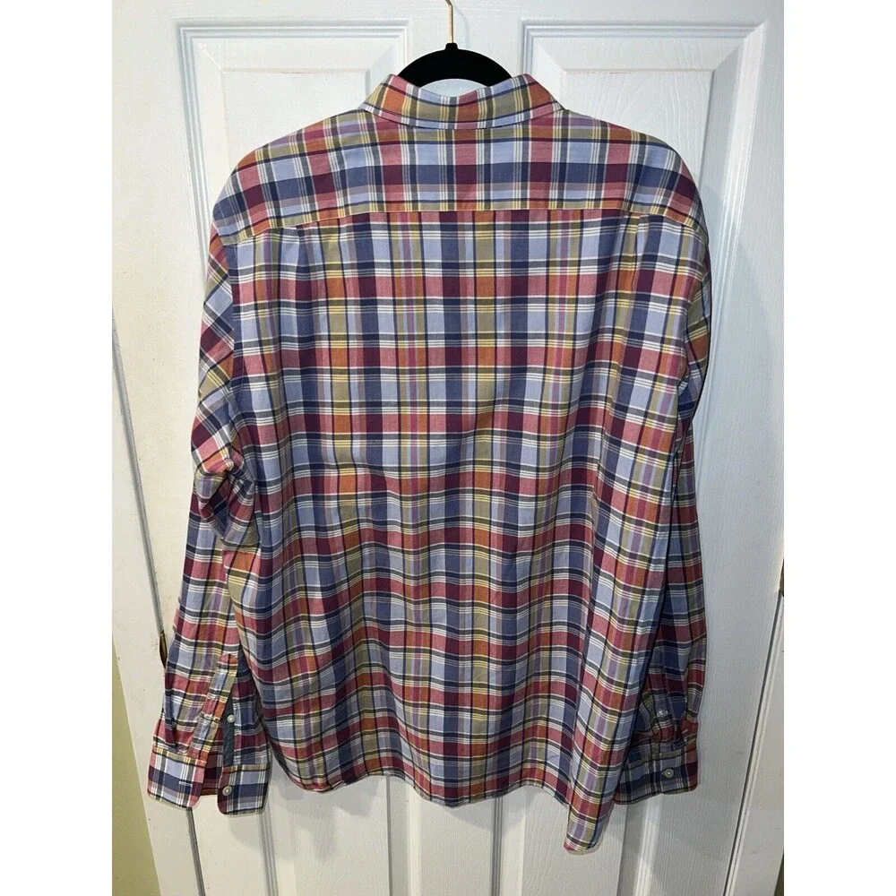 J Crew Tailored Madras Shirt Mens XL Button Front Long Sleeve Blue Plaid preppy